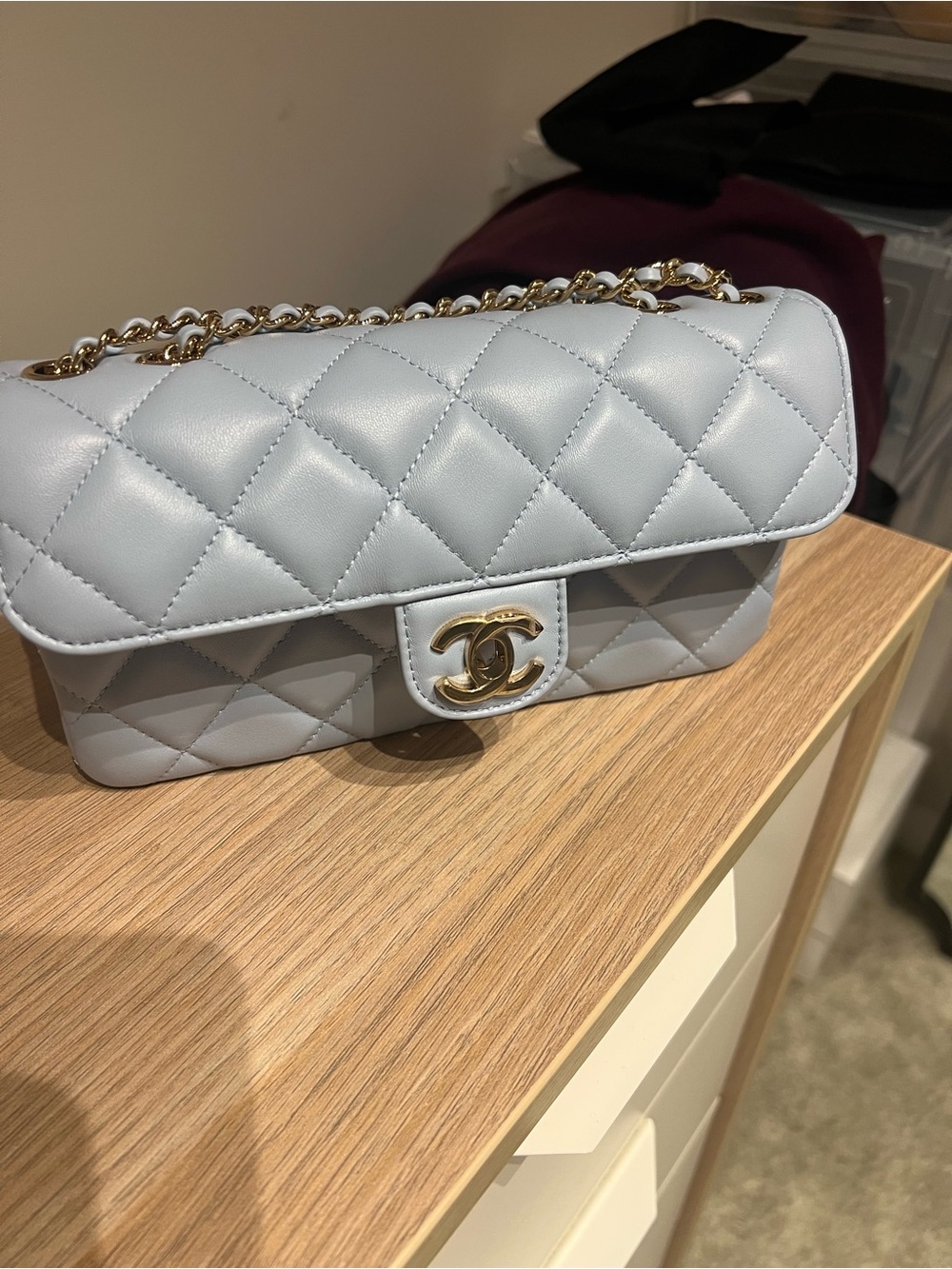 CHANEL 2026 Quilted Flap Bag in Pale Blue with Gold Hardware